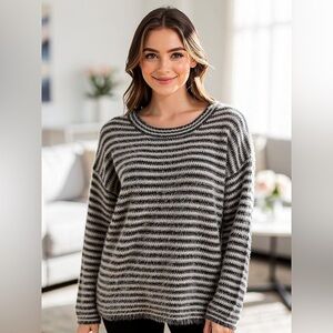 Madewell Hill Top Striped Cozy Knit Sweater Navy White Size S